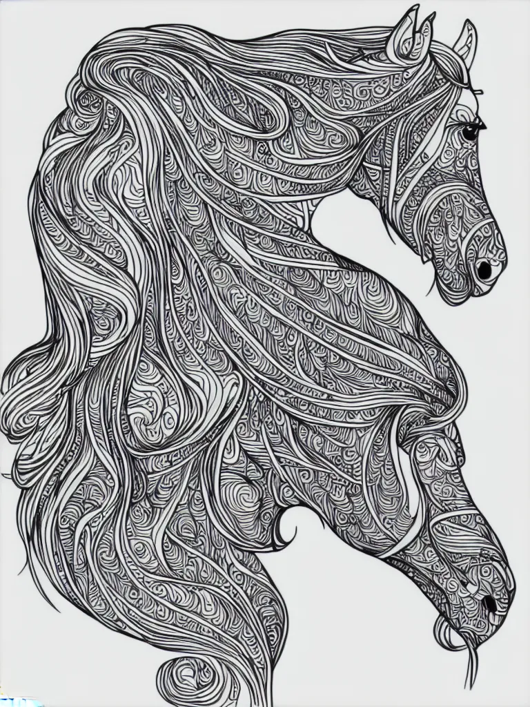 Image similar to beautiful horse, ornamental, fractal, ink draw, line art, vector, outline, simplified