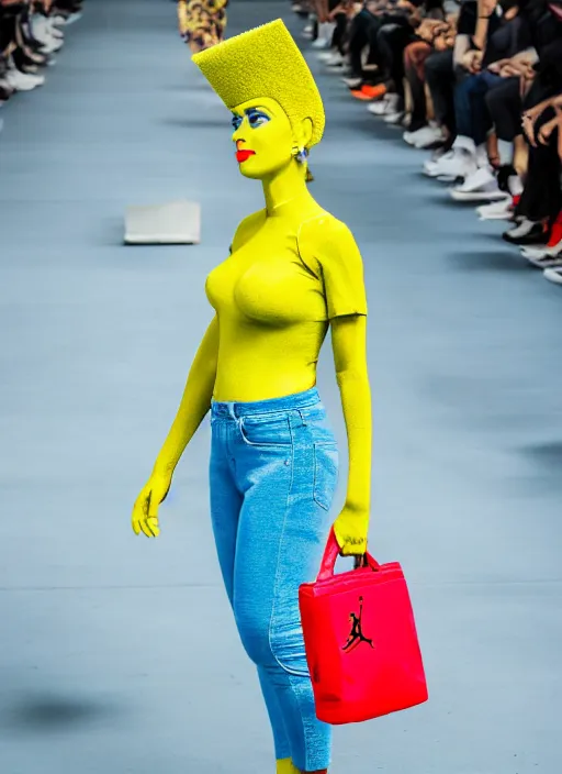 Image similar to hyperrealistic and heavy detailed air jordan runway show of marge simpson, leica sl 2 5 0 mm, vivid color, high quality, high textured, real life