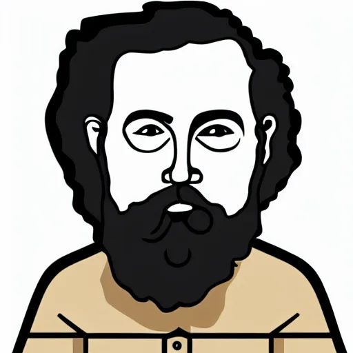 Image similar to bearded man turns bowl on lathe, vector art, simple, clean