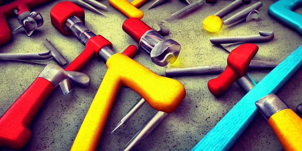 Image similar to hammer and nails, hyperealistic very colourful hdr cinematic lighting cgi render photorealistic cinematic octane render