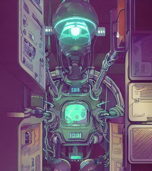 Prompt: a cybernetic realistic octopus in a space station, techwear, Industrial Scifi, detailed illustration, character portrait, graffiti art by Martin Grip and Moebius
