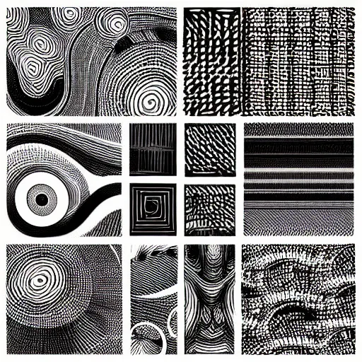 Image similar to super resolution texture with line, form, mesh, vectorial geometric pattern, black and white generative geometric art, dark palette ; ink drawings, illustration and sketches, textures, ultra - detailed design, drafts, upscale photo, hyperrealism, volumetric light and texture artstation