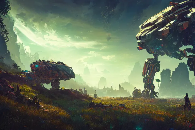 Image similar to watcher machine mecanical creature robot of horizon forbidden west horizon zero dawn radiating a glowing aura global illumination ray tracing hdr fanart arstation by ian pesty and alena aenami artworks in 4 k