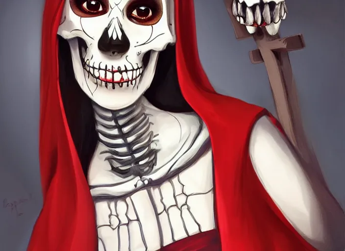 Image similar to cute & beautiful smiling mexican undead skeleton girl with red lips dressed as a very attractive nun looking at the viewer, elegant, digital art, fantasy, pixar style, painting, pin up, highly detailed, artstation, art by artgerm, vrubel, boris vallejo and ilya kuvshinov