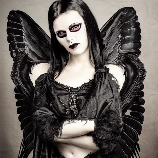 Image similar to a portrait of goth beauty with demonic wings, a photograph taken by Juan Francisco Casas