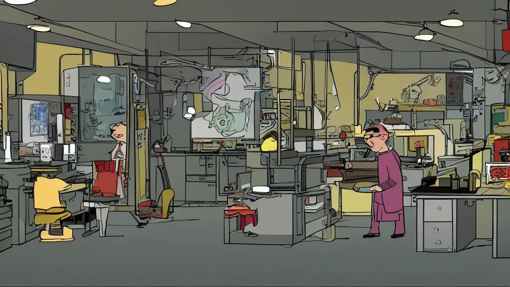 Image similar to inside view of dexter's laboratory, animated, high detail, machines