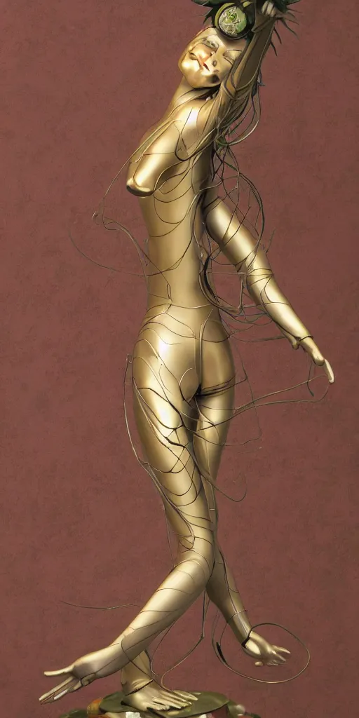 Image similar to a multi armed quan yin sculpture by hajime sorayama, holding a comically large lotus flower, digital art, artstation, concept art, award winning beautiful design,