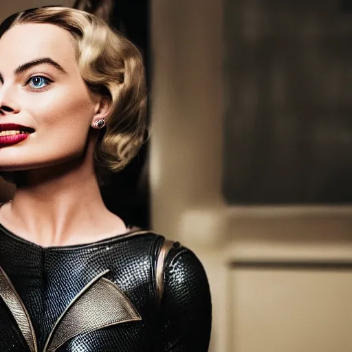 Image similar to margot robbie as catwoman, dc, photography, cute,