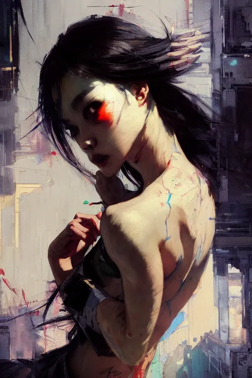 Image similar to hoyeon jung by greg rutkowski, jeremy mann, francoise nielly, van gogh, ross tran, rule of thirds, seductive look, beautiful