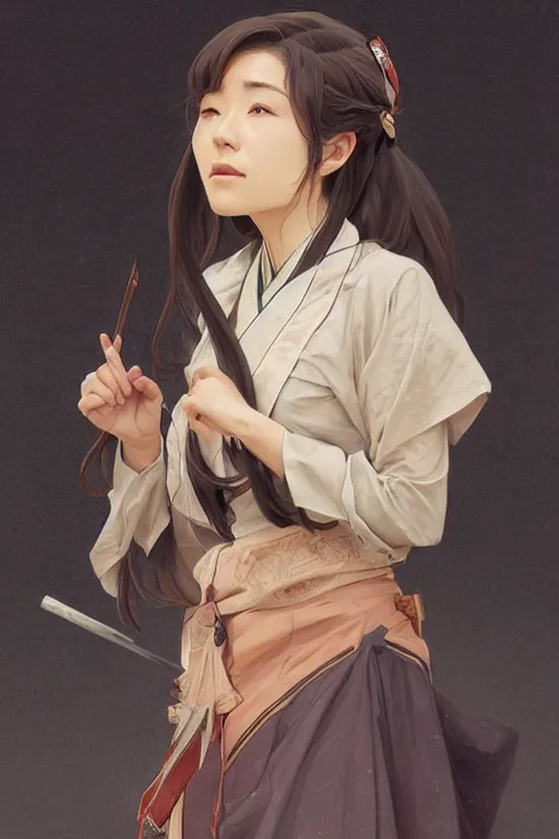 Image similar to high fantasy science-fiction character portrait of Minami Hamabe in Japanese school uniform, highly detailed, digital painting, artstation, upper body, concept art, smooth, sharp focus, illustration, art by artgerm and greg rutkowski and alphonse mucha