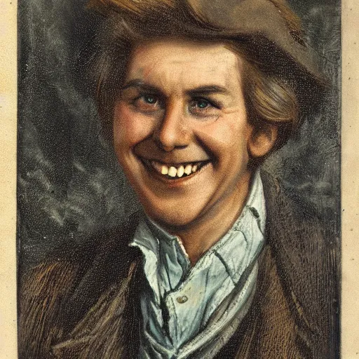 Image similar to A smiling middle-aged farmhand with tousled brown hair, fantasy character portrait