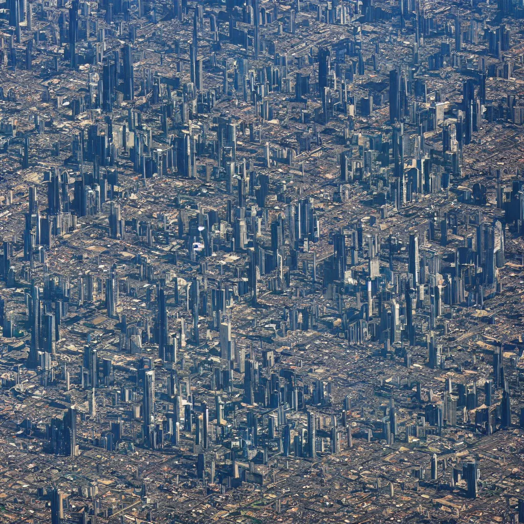 Prompt: satellite view imagery of advanced future civilisation. Futurepunk Cyberpunk. Extreme zoom, houses visible.