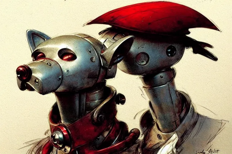 Image similar to pirate ( ( ( ( ( 1 9 5 0 s retro future robot android dog. muted colors. ) ) ) ) ) by jean baptiste monge!!!!!!!!!!!!!!!!!!!!!!!!! chrome red