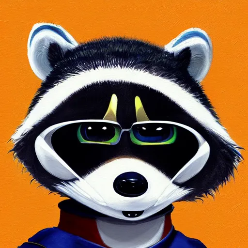 Image similar to painting of an anthropomorphic raccoon astronaut with ref half - furaffinity, digital painting, detailed, by disney, pixar