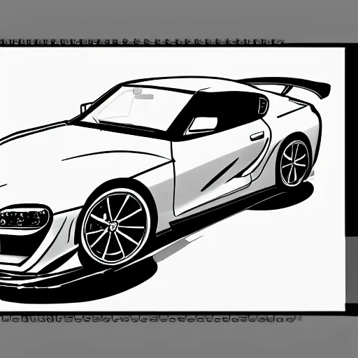 Prompt: diagram of a Toyota Supra JZA80 vehicle, black sketch white background, cartoon design