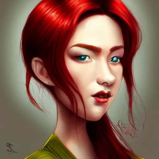 Prompt: a portrait of red hair gir, art by sam does art, highly detailed, digital painting, concept art, sharp focus, illustration, trending on artstaion
