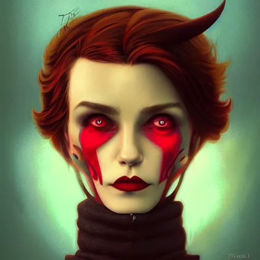 Image similar to lofi vampire Klausc Schwabb demon portrait, digital art, Pixar style, by Tristan Eaton Stanley Artgerm and Tom Bagshaw.