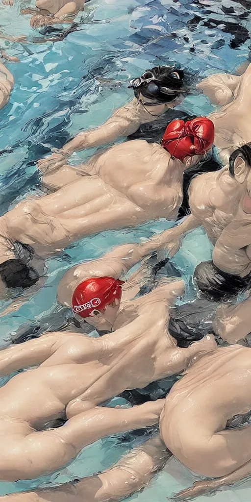 Image similar to oil painting scene from swimming pool by kim jung gi