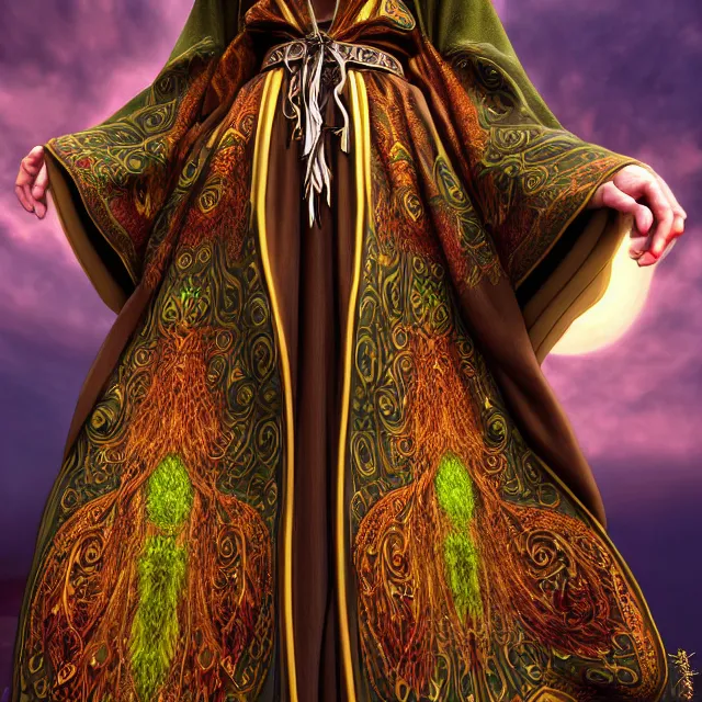 Image similar to beautiful druid ornate robes, highly detailed, 4 k, hdr, smooth, sharp focus, high resolution, award - winning photo, anne stokes, photorealistic, hyper realistic