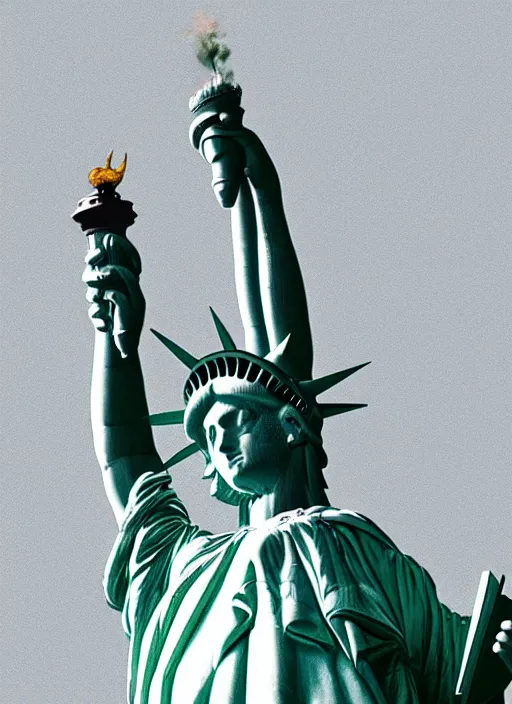 Image similar to the statue of liberty is finally free and destroying marley