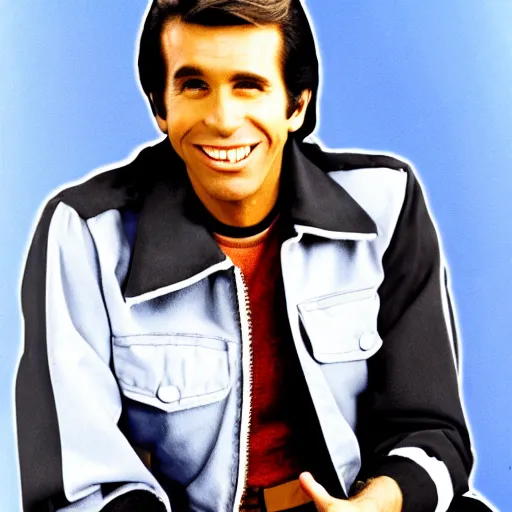 Image similar to screenshot fonz portrait from 70s comedy unhappy TV show unhappy days