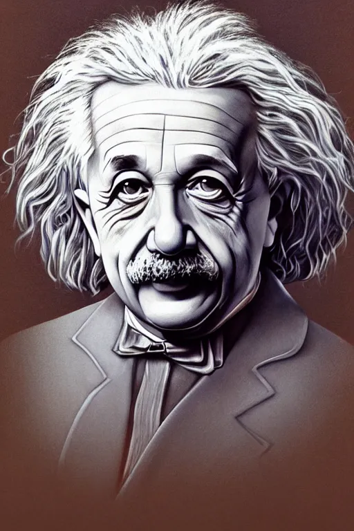 Image similar to intricate smooth color portrait of albert einstein in the style of daniel merriam, 8 k octane beautifully detailed render