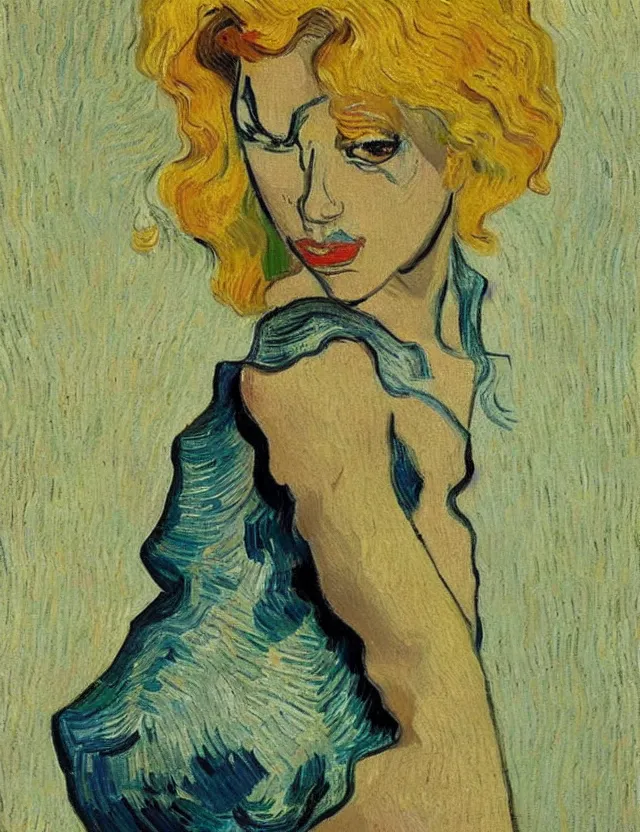 Image similar to a painting of lady gaga by vincent van gogh