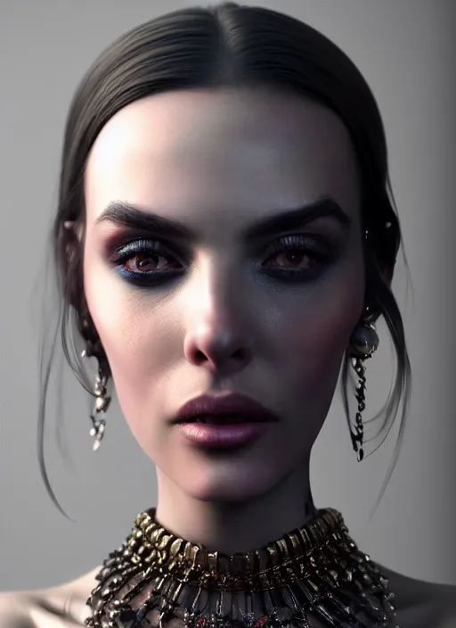 Image similar to close - up real portrait of an absurdly beautiful, graceful, sophisticated, fashionable dark witch, hyperdetailed photography by irakli nadar and vania zouravliov, day - glow, unreal engine 5 highly rendered, global illumination, radiant light, detailed and intricate environment