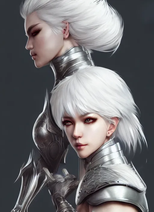 Image similar to fur - lined armor!!! beautiful and elegant white haired female!! gorgeous ayes!! character concept art, sharp focus, octane render! unreal engine 5! highly rendered!! trending on artstation!! detailed linework!! illustration by artgerm, wlop, and chie yoshii