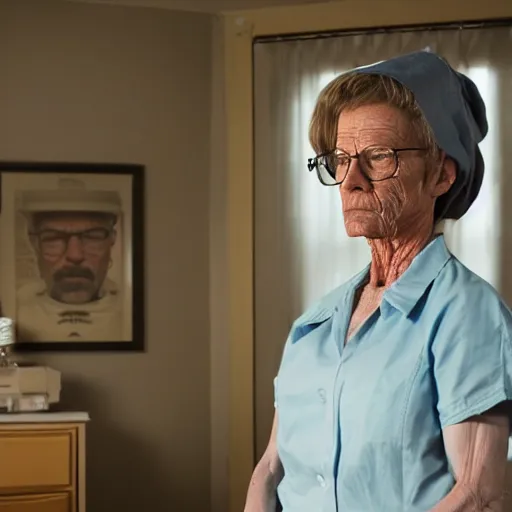 Image similar to a film still of walter white's mother in breaking bad, walter white's mother, realistic, hyperrealistic, ultra realistic, real, real world, highly detailed, very detailed, extremely detailed, intricate details, 8 k resolution, hd quality, film still