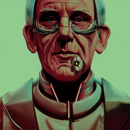 Image similar to cyberpunk pope francis as the leader of a futuristic communist nation, cybernetics, sharp lines, digital, artstation, colored in