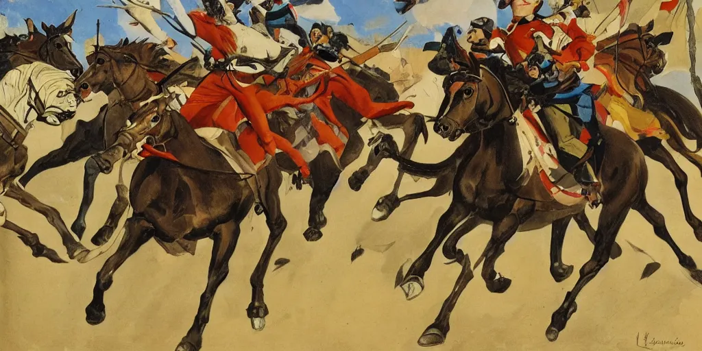 Prompt: cavalry charge, italian futurism style