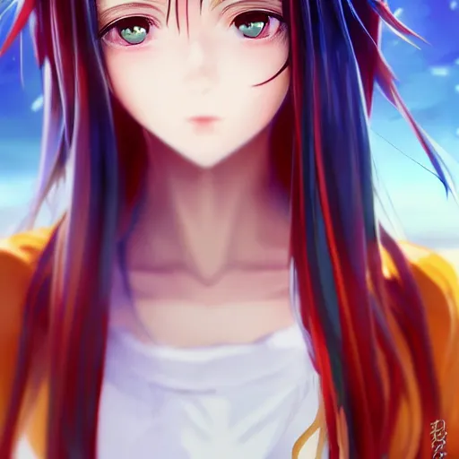 Image similar to a teenage anime girl very long black/red hair, one yellow and one blue eye, intense stare, dream hacking, cinematic lighting, medium shot, MCU, trending on artstation, CSP, Photoshop, WLOP, Rossdraws, James Jean, Andrei Riabovitchev, Marc Simonetti, Anastasia Ovchinnikova, Véronique Meignaud, BEN MAIER and Sakimichan