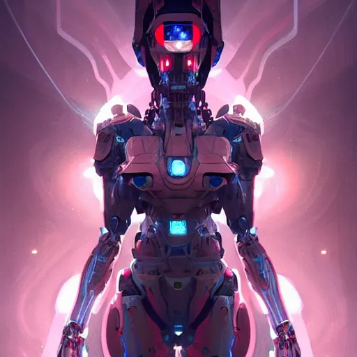 Prompt: ghost, mecha, symmetrical. sci - fi, tech wear, glowing lights, intricate, elegant, highly detailed, digital painting, highly detailed, digital painting, artstation, concept art, smooth, sharp focus, illustration, art by artgerm and greg rutkowski and alphonse mucha