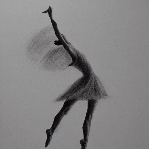 Image similar to gorgeous graceful graphite gesture drawing of a ballerina dancing through time and space, highly detailed, smooth, focus