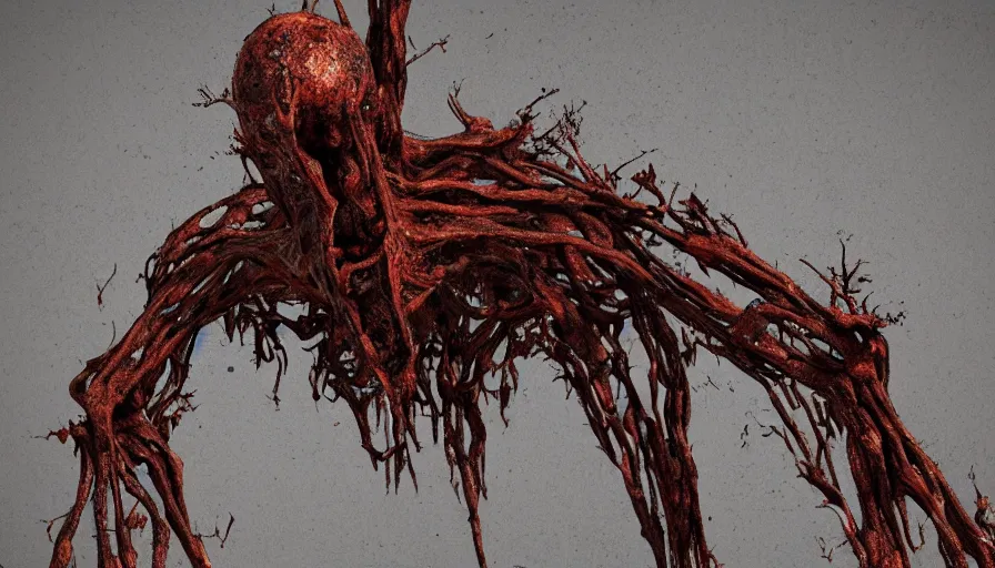 Prompt: Techno-biological rusty Obiekt 490 Poplar consisting of tumors, meat, veins, bones, guts, kidneys, wires. Biopunk, body-horror, high detail, photorealism, full length view, very rust, concept art, octane render, 16k, 8k