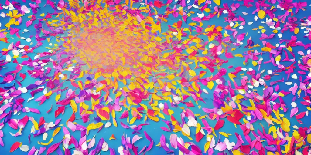Image similar to background art of spaciously scattered multi colored flower petals flowing through the air from left to right on a clean background, petals, anime, artgerm, manga, trending on artstation, art nouveau, mature color scheme