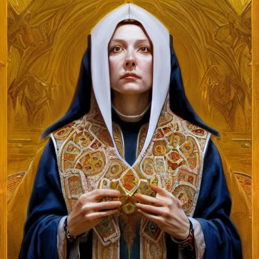 Image similar to The holy priest offers you herself portrait art by Donato Giancola and Bayard Wu, digital art, trending on artstation, 4k