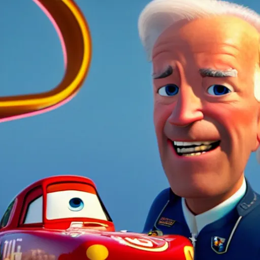 Image similar to cinematic film still of joe biden in the movie cars by pixar