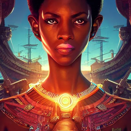 Prompt: african guild of thieves, science fiction, highly detailed, digital painting, beautiful eyes, symmetry, concept art, sharp focus, illustration, global illumination, radiant light, synthwave colors, detailed and intricate environment, art by artgerm and greg rutkowski and magali villeneuve and ilya kuvshinov!