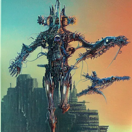 Prompt: biomechanical assassin, art by bruce pennington