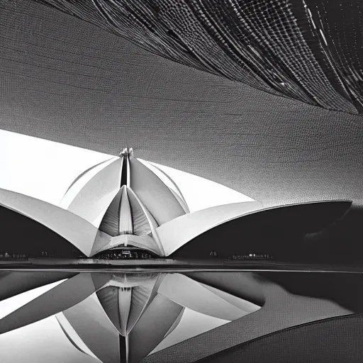 Image similar to futuristic lotus temple space station with gold, red and white marble panels, by zaha hadid and buckminster fuller and syd mead, intricate contemporary architecture, photo journalism, photography, cinematic, national geographic photoshoot