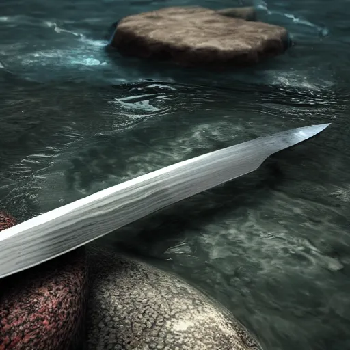 Image similar to water forms a knife, concept art, render, octane render, 3 d, unreal engine, raytracing