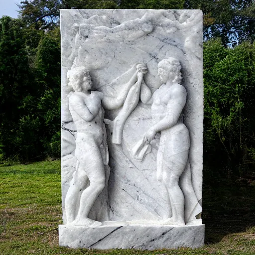 Image similar to base relief of gigachad, marble