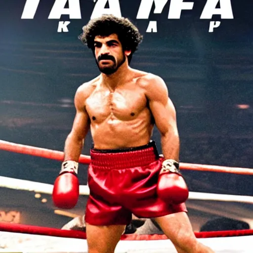 Image similar to movie poster of mohammed salah in rocky 4,