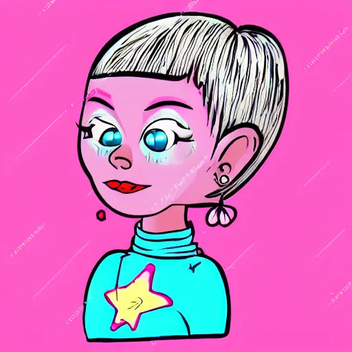 Prompt: beautiful pink little alien girl, profile picture, vintage cartoon