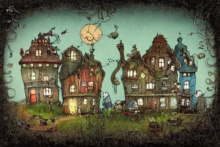 Prompt: 🏡🚗 lowbrow in the style of alexander jansson,
