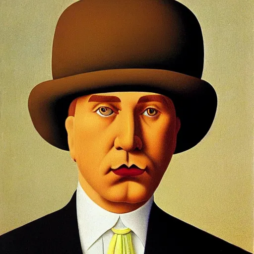 Prompt: man with a bowler hat, by Rene Magritte