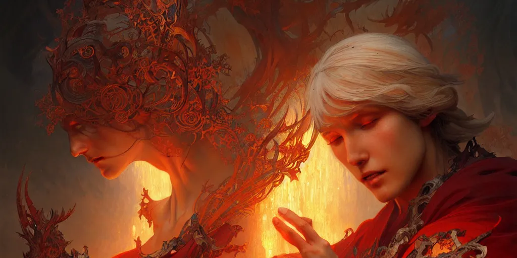 Image similar to a beautiful illustration of dante's inferno, intricate, sharp focus, illustration, highly detailed, digital painting, concept art, matte, art by wlop and artgerm and greg rutkowski and alphonse mucha, masterpiece