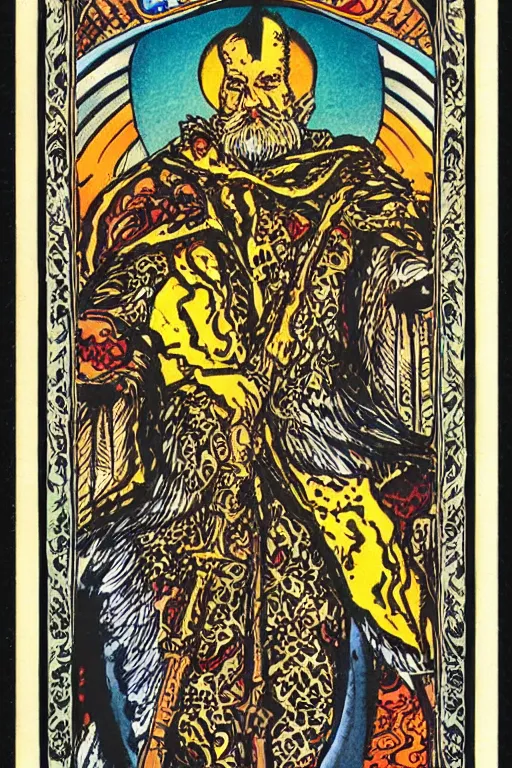 Prompt: an ornate and intricately designed tarot card of Edmund Husserl